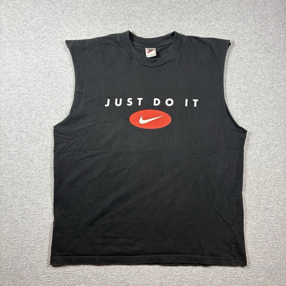 Nike Just Do It Muscle Tee Shirt XL Oval Swoosh Tank Top Black Vintage 90s Y2K